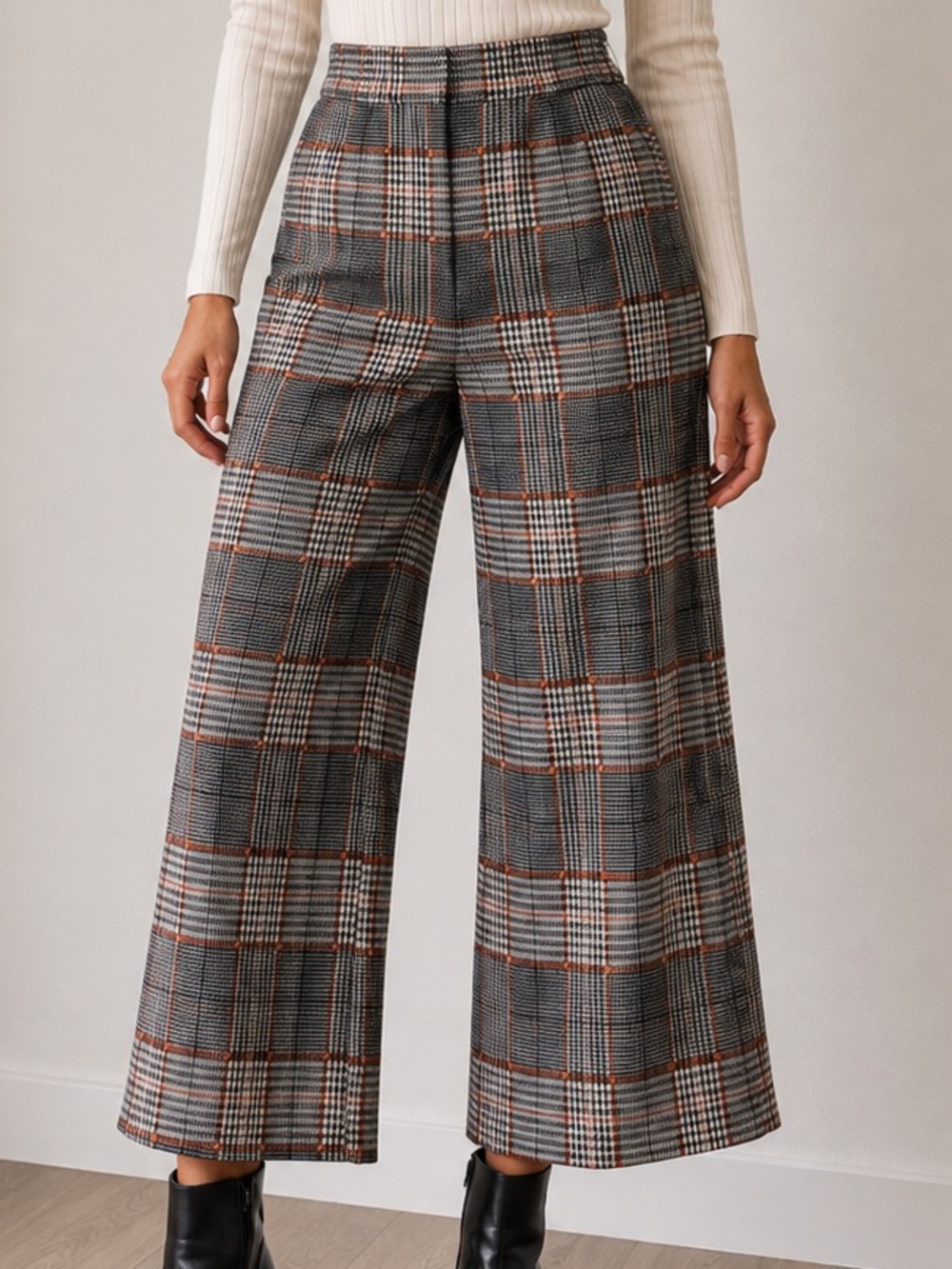 Express High Rise Wide Leg Plaid Pants XS